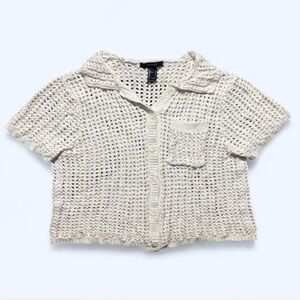 Forever 21 White Crochet Button-Up Cardigan